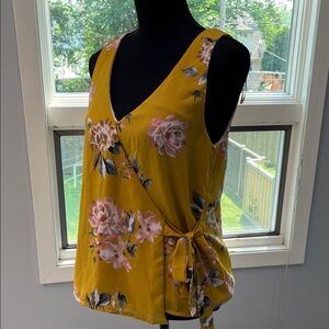 Matty M - Yellow Floral Wrap Tank Blouse NWT Sz S